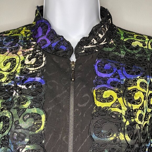 VTG Alberto Makali Artsy Leopard Rainbow Zip Lightweight Jacket Womens Sz M - Picture 3 of 7